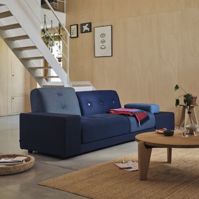 Shown in Antarctic Blue fabric color, Low Armerest Left/Sitting Right Position, in use