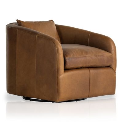 Four Hands Topanga Leather Swivel Chair - Color: Brown - 106008-018