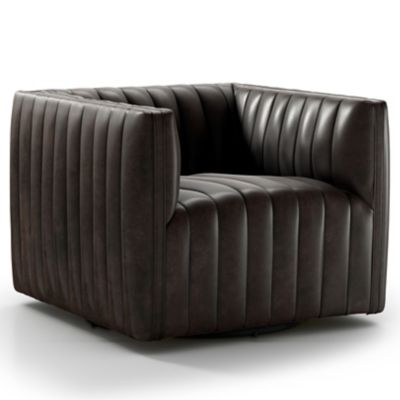 Four Hands Augustine Leather Swivel Chair - Color: Black - 105768-014