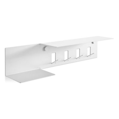 Blu Dot Hall Pass Wall Shelf with Hooks - Color: White - HL1-SHLFHK-WH