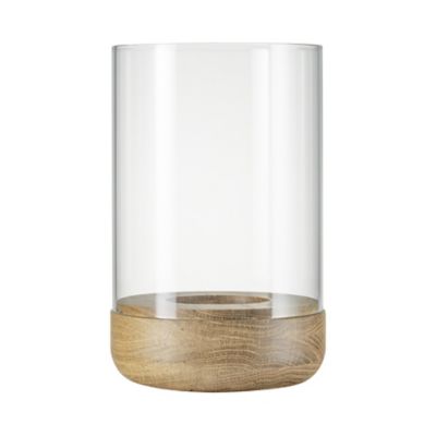 Blomus LANTO Hurricane Lamp with Wood Base - Color: Clear - Size: Medium - 