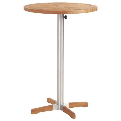 Barlow Tyrie Equinox Round Outdoor Bar Bistro Table with Teak Top in Brown