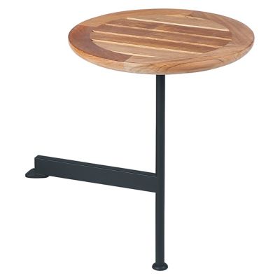 Barlow Tyrie Layout Round Outdoor Side Table with Teak Top in Brown