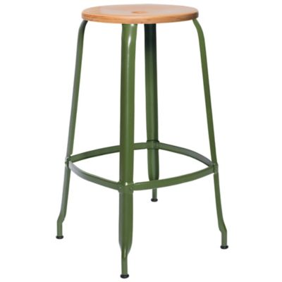 Chaises Nicolle Nicolle Wood & Metal Bar & Counter Stool - Color: Green - S