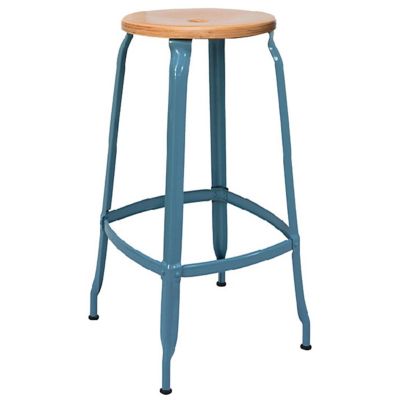 Chaises Nicolle Nicolle Wood & Metal Bar & Counter Stool - Color: Blue - Si