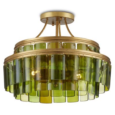 Currey & Company Vintner Semi-Flushmount Light - Color: Green - Size: 3 lig