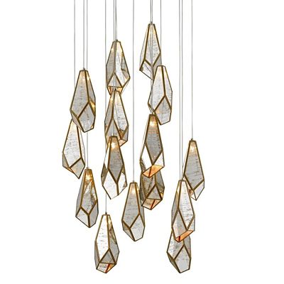 Currey & Company Glace Multi-Light Pendant Light - Color: White - Size: 15 