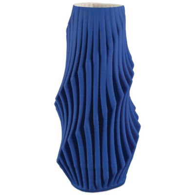 Currey & Company Pleat Vase - Color: Blue - Size: Large - 1200-0893