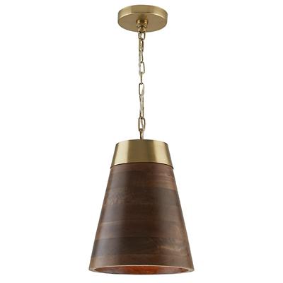 Wood and Brass Cone Pendant