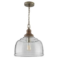 Wood and Glass Bell Pendant (Grey Wash) - OPEN BOX RETURN