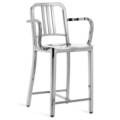 Emeco Navy Stool with Arms - Color: Polished Aluminum - Size: Counter - 100