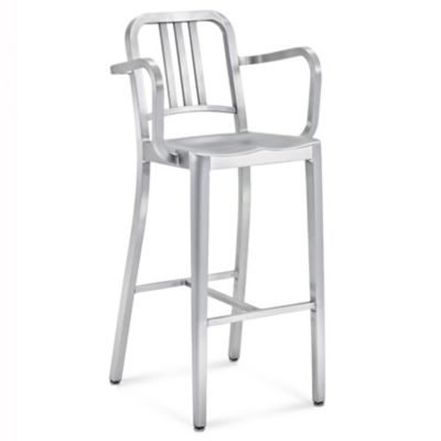 Emeco Navy Stool with Arms - Color: Brushed Aluminum - Size: Bar - 1006 30A