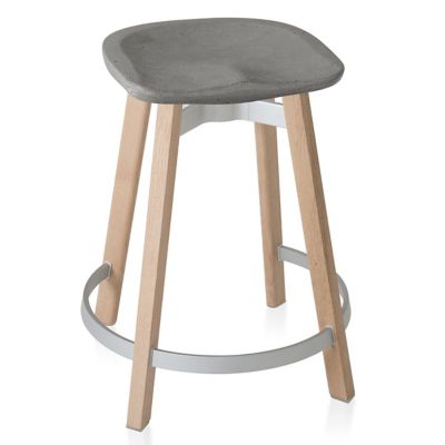 Emeco Su Stool, Concrete Seat - Color: Grey - Size: Counter - SU 24 WOOD CS