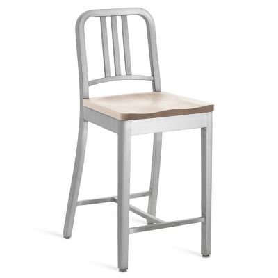 EMC894781 Emeco Navy Stool, Wooden Seat - Color: Silver - Si sku EMC894781