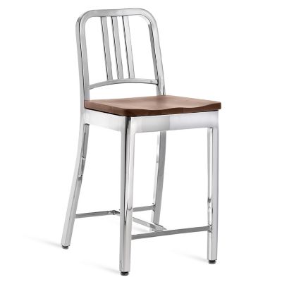 Emeco Navy Stool, Wooden Seat - Color: Silver - Size: Counter - 1104 24 P W