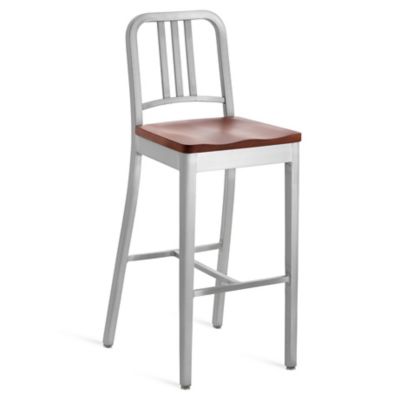 Emeco Navy Stool, Wooden Seat - Color: Silver - Size: Bar - 1104 30 CHERRY