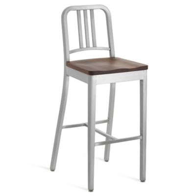 EMC894788 Emeco Navy Stool, Wooden Seat - Color: Silver - Si sku EMC894788