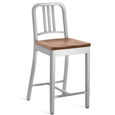 Emeco Navy Stool, Wooden Seat - Color: Silver - Size: Bar - 1104 24 BLACK O