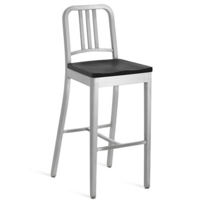 Emeco Navy Stool, Wooden Seat - Color: Silver - Size: Bar - 1104 24 P BLACK