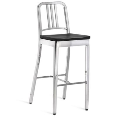 Emeco Navy Stool, Wooden Seat - Color: Silver - Size: Counter - 1104 30 BLA