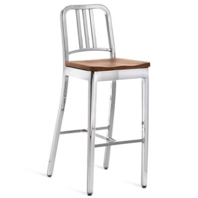 EMC2438744 Emeco Navy Stool, Wooden Seat - Color: Silver - Si sku EMC2438744