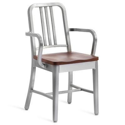 Emeco Navy Armchair, Wooden Seat - Color: Silver - 1104 A CHERRY