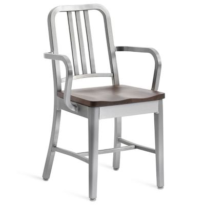 Emeco Navy Armchair, Wooden Seat - Color: Silver - 1104 A WALNUT