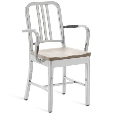 Emeco Navy Armchair, Wooden Seat - Color: Silver - 1104 AP ASH