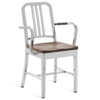 Emeco Navy Armchair, Wooden Seat - Color: Silver - 1104 AP WALNUT