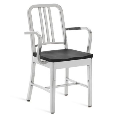 Emeco Navy Armchair, Wooden Seat - Color: Silver - 1104 AP BLACK OAK