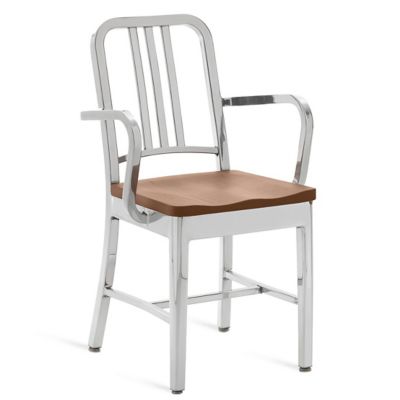 Emeco Navy Armchair, Wooden Seat - Color: Silver - 1104 AP WHITE OAK