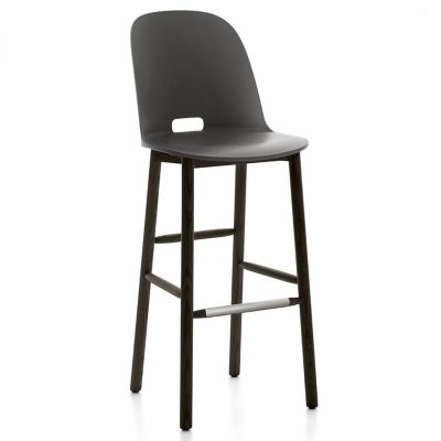 Emeco Alfi Stool, High Back - Color: Grey - Size: Bar - ALFI30DAHDARKGREY