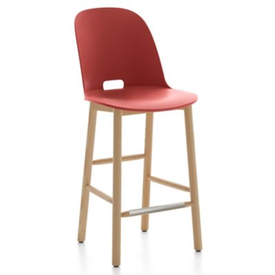 Emeco Alfi Stool, High Back - Color: Red - Size: Counter - ALFI24AHRED