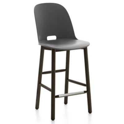 Emeco Alfi Stool, High Back - Color: Grey - Size: Counter - ALFI24DAHDARKGR