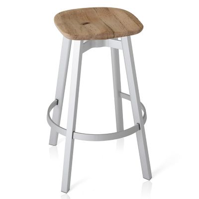 Emeco Su Stool, Wood Seat - Color: Aluminum - Size: Bar Height - SU 30 WS