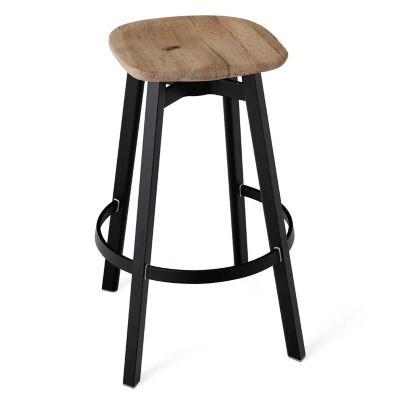 Emeco Su Stool, Wood Seat - Color: Aluminum - Size: Bar Height - SU 30 BLAC