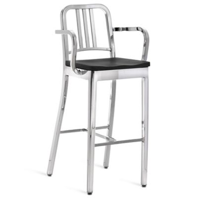 EMC2438782 Emeco Navy Stool with Arms, Wood Seat - Color: Sil sku EMC2438782