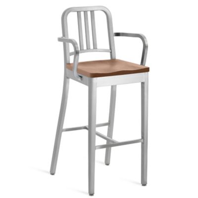 EMC2438784 Emeco Navy Stool with Arms, Wood Seat - Color: Sil sku EMC2438784