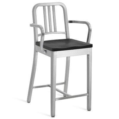 EMC2438785 Emeco Navy Stool with Arms, Wood Seat - Color: Sil sku EMC2438785