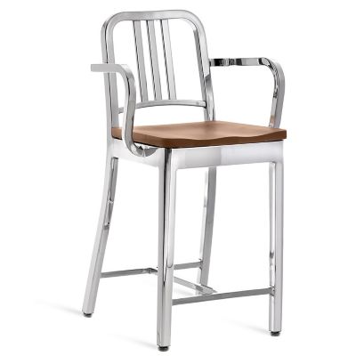 EMC2438783 Emeco Navy Stool with Arms, Wood Seat - Color: Sil sku EMC2438783