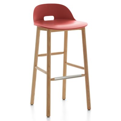 Emeco Alfi Stool, Low Back - Color: Red - Size: Bar Height - ALFI30ALRED