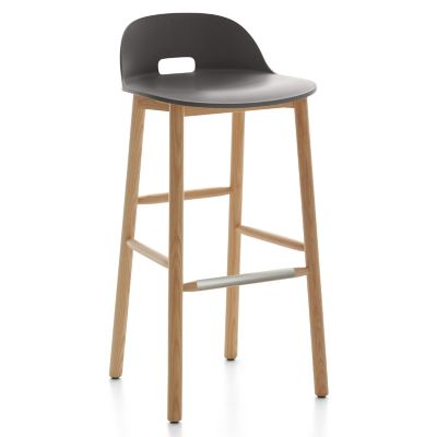 Emeco Alfi Stool, Low Back - Color: Grey - Size: Bar Height - ALFI30ALDARKG