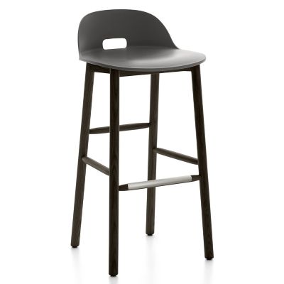 Emeco Alfi Stool, Low Back - Color: Grey - Size: Bar Height - ALFI30DALDARK