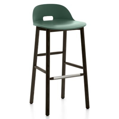 Emeco Alfi Stool, Low Back - Color: Green - Size: Bar Height - ALFI30DALGRE