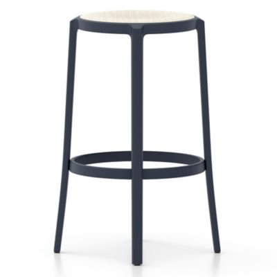 Emeco On & On Barstool with Plywood Seat - Color: Blue - ONON 30 AWS DARK B