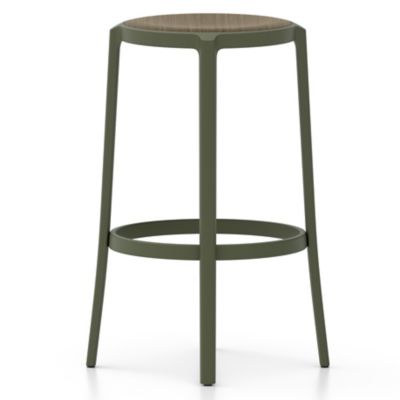 Emeco On & On Barstool with Plywood Seat - Color: Green - ONON 30 WWS GREEN