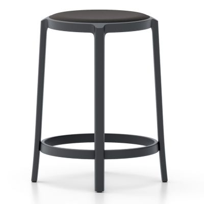 Emeco On & On Barstool with Upholstered Seat - Color: Black - Size: Counter