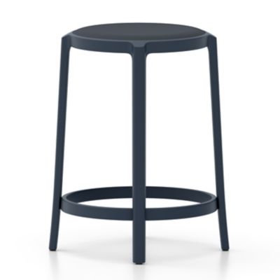 Emeco On & On Barstool with Upholstered Seat - Color: Blue - Size: Counter 