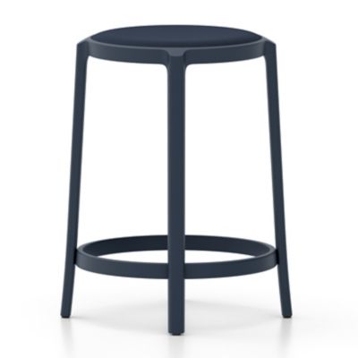 Emeco On & On Barstool with Upholstered Seat - Color: Blue - Size: Counter 