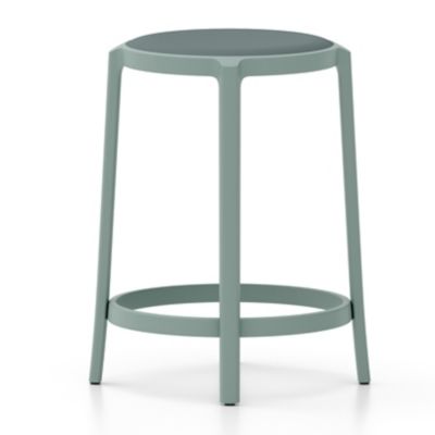 Emeco On & On Barstool with Upholstered Seat - Color: Blue - Size: Counter 